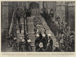 La Llegada de la Procesión a la Capilla de San Jorge, Windsor, llevando el Ataúd por las Escaleras